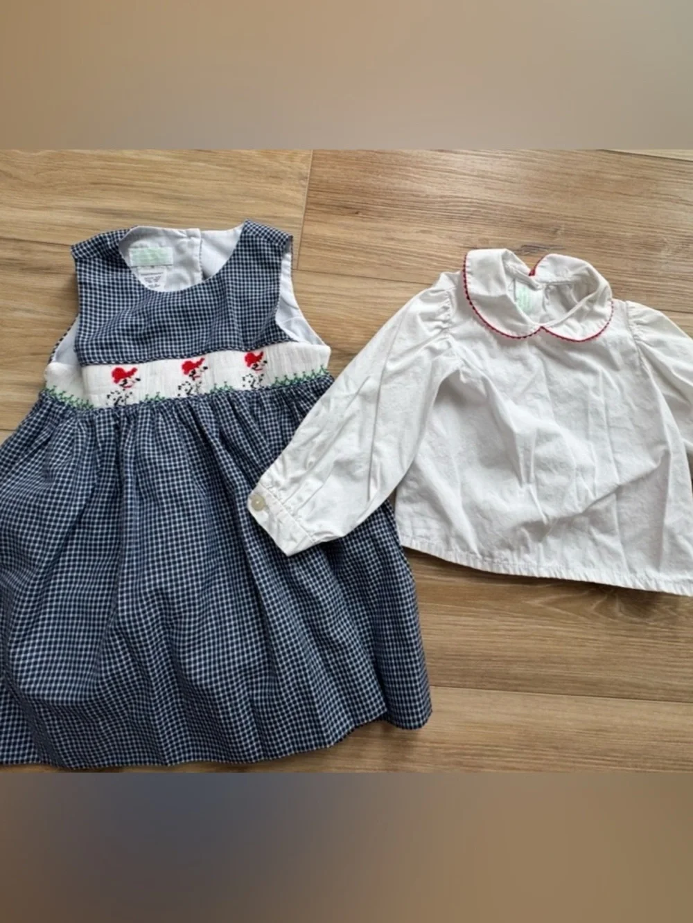 Vive La Fete Collection Bebe Smocked Poodle Gingham Dress & Blouse Set 18 M